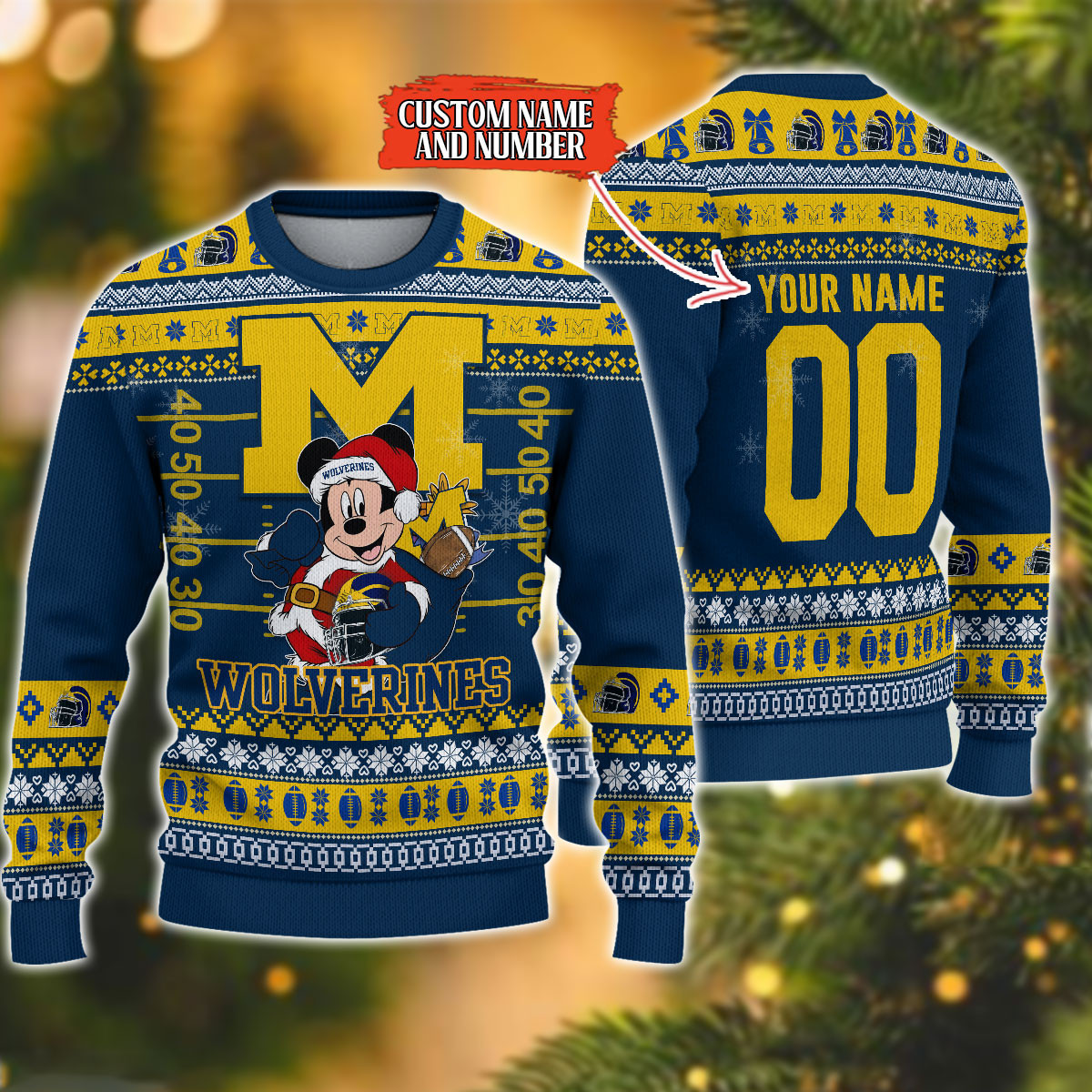 Personalized Michigan Wolverines Mickey Ugly Christmas Sweater Adult 3D Funny Matching for family
