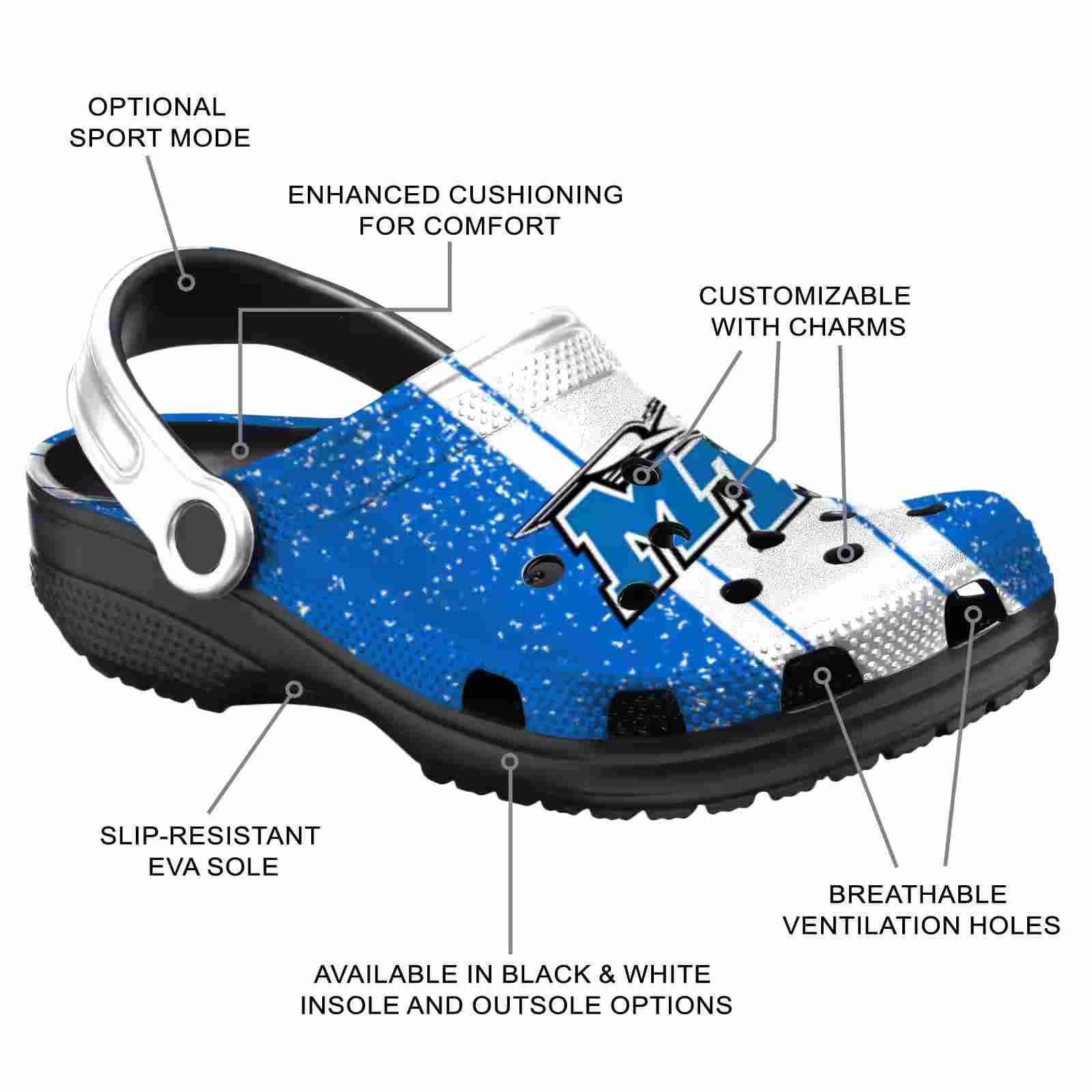 Personalized Middle Tennessee Blue Raiders Vertical Stripes ClogTVC1801710 - Image 5