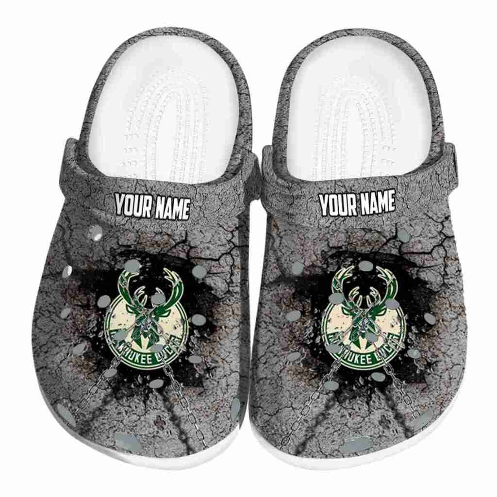 Personalized Milwaukee Bucks Cracked Ground Texture ClogTVC1801709