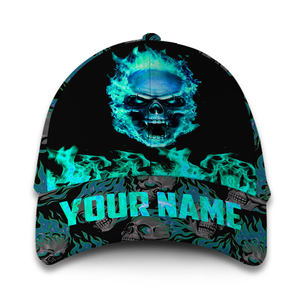 Personalized Mint Fire Skull Hat Classic Cap Trucker Hats Custom Hats Gifts For Men & Women