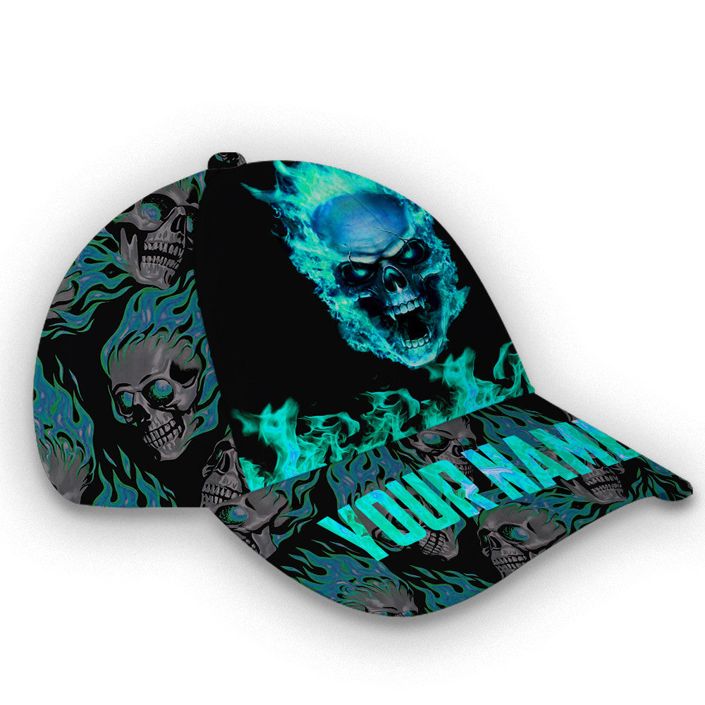 Personalized Mint Fire Skull Hat Classic Cap Trucker Hats Custom Hats Gifts For Men & Women