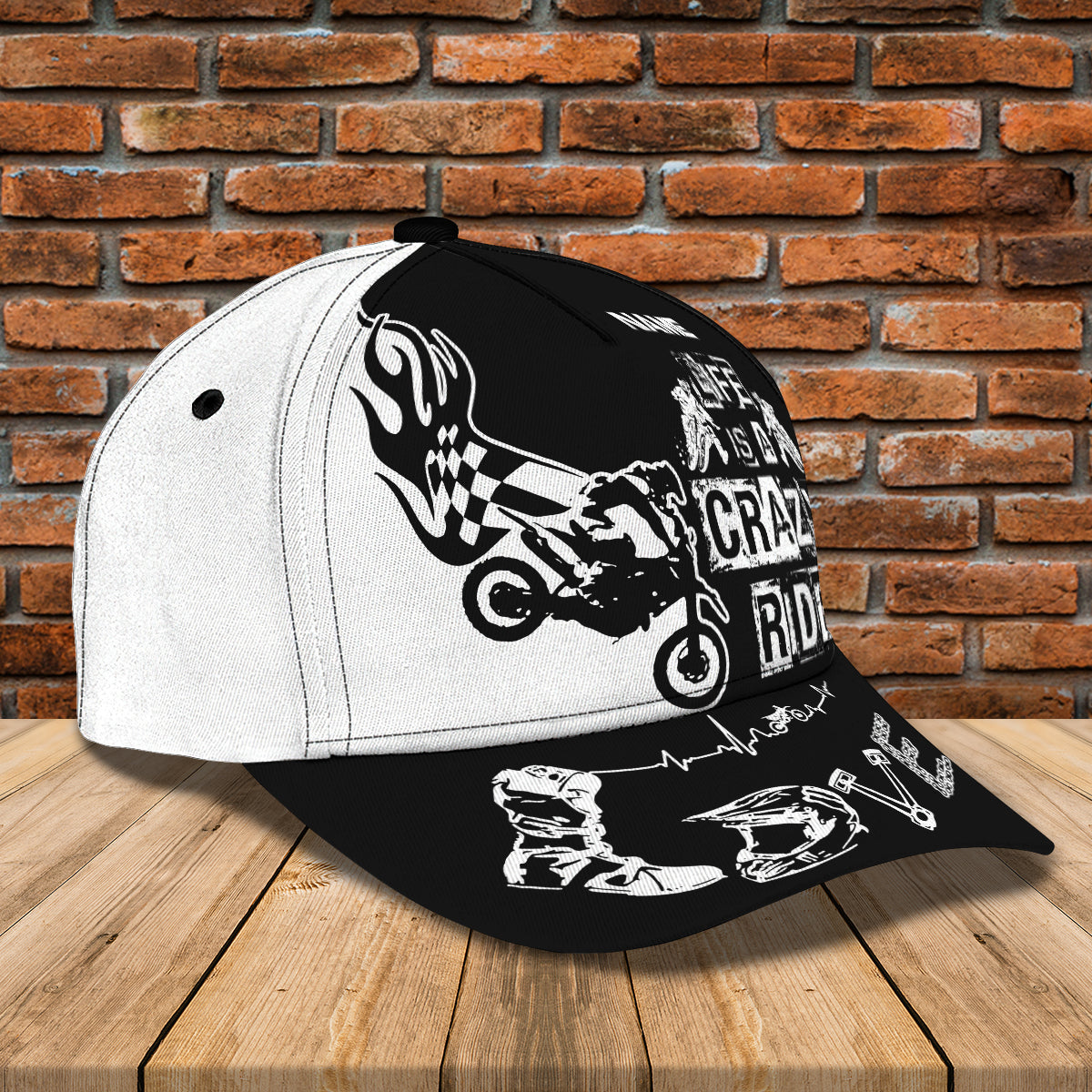 Personalized Motorcycle Racing 3D Full Printed Cap Hat, Life Is A Crazy Ride Baseball Cap Hat Trucker Hats Custom Hats Gifts For Men & Women