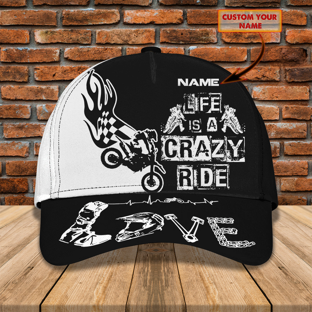 Personalized Motorcycle Racing 3D Full Printed Cap Hat, Life Is A Crazy Ride Baseball Cap Hat Trucker Hats Custom Hats Gifts For Men & Women