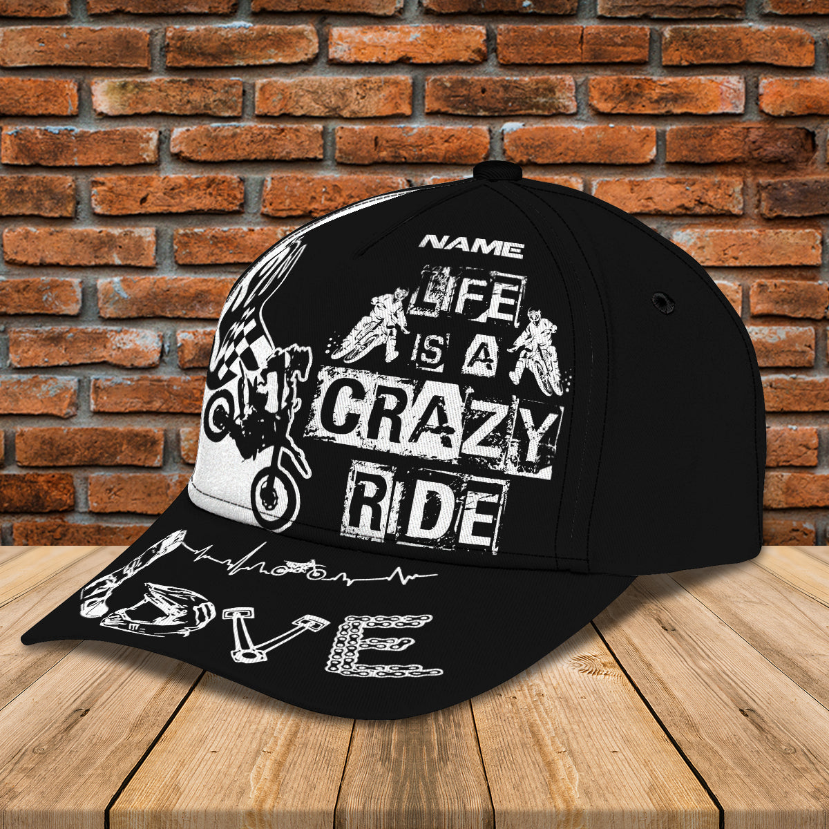 Personalized Motorcycle Racing 3D Full Printed Cap Hat, Life Is A Crazy Ride Baseball Cap Hat Trucker Hats Custom Hats Gifts For Men & Women