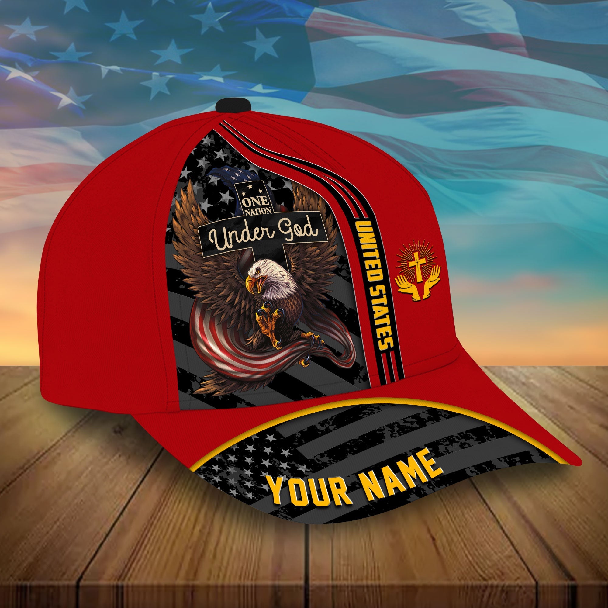 Personalized Multicolored One Nation Under God Eagle Patriot Cap Trucker Hats Custom Hats Gifts For Men & Women