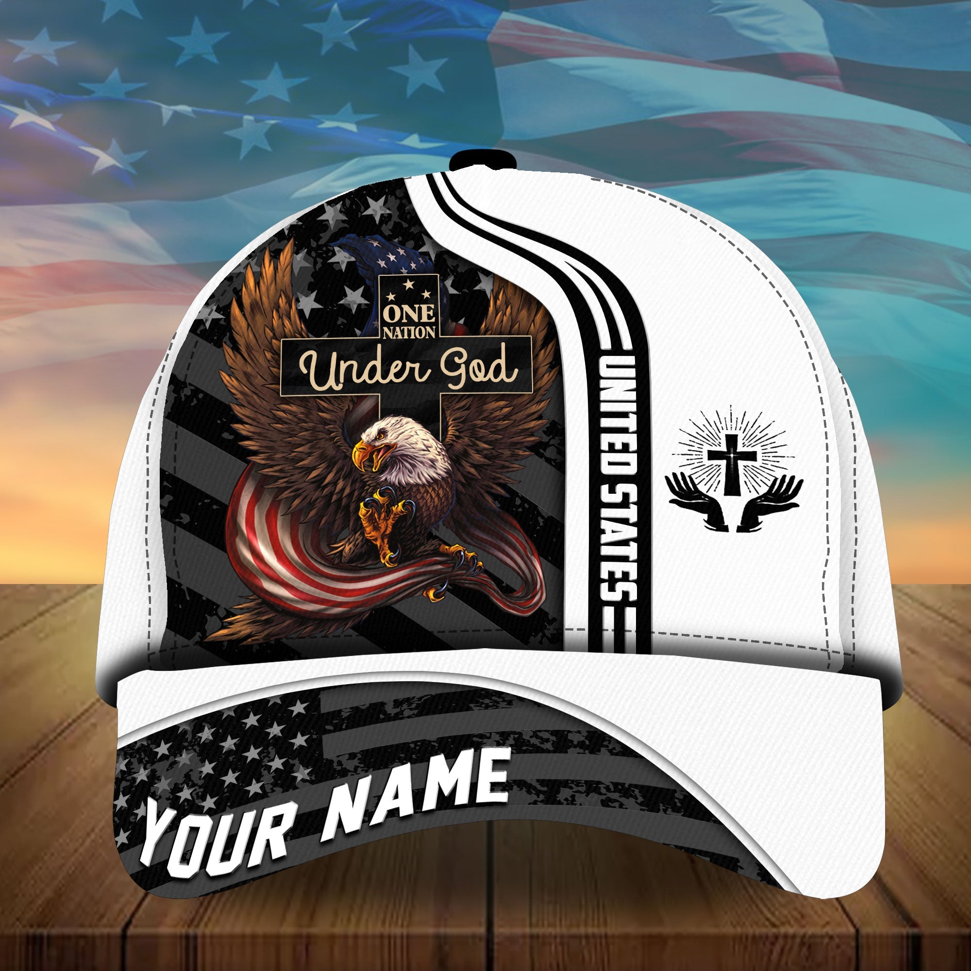 Personalized Multicolored One Nation Under God Eagle Patriot Cap Trucker Hats Custom Hats Gifts For Men & Women