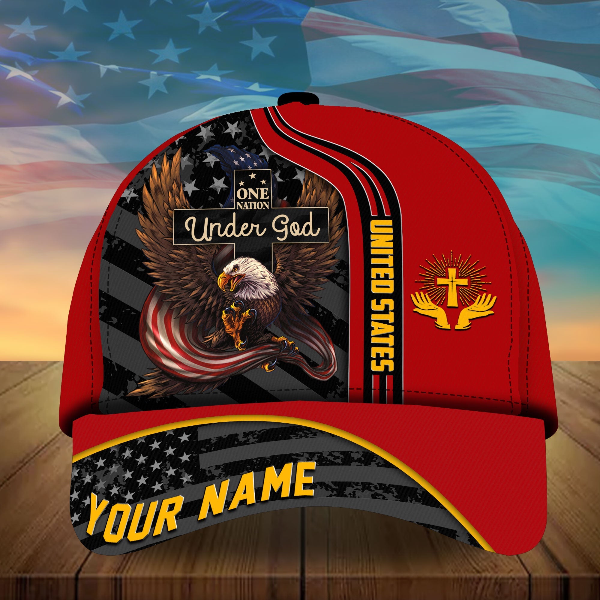 Personalized Multicolored One Nation Under God Eagle Patriot Cap Trucker Hats Custom Hats Gifts For Men & Women