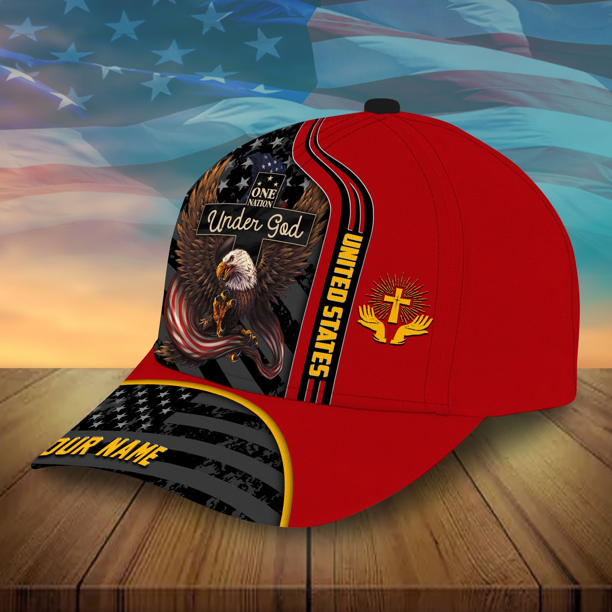 Personalized Multicolored One Nation Under God Eagle Patriot Cap Trucker Hats Custom Hats Gifts For Men & Women