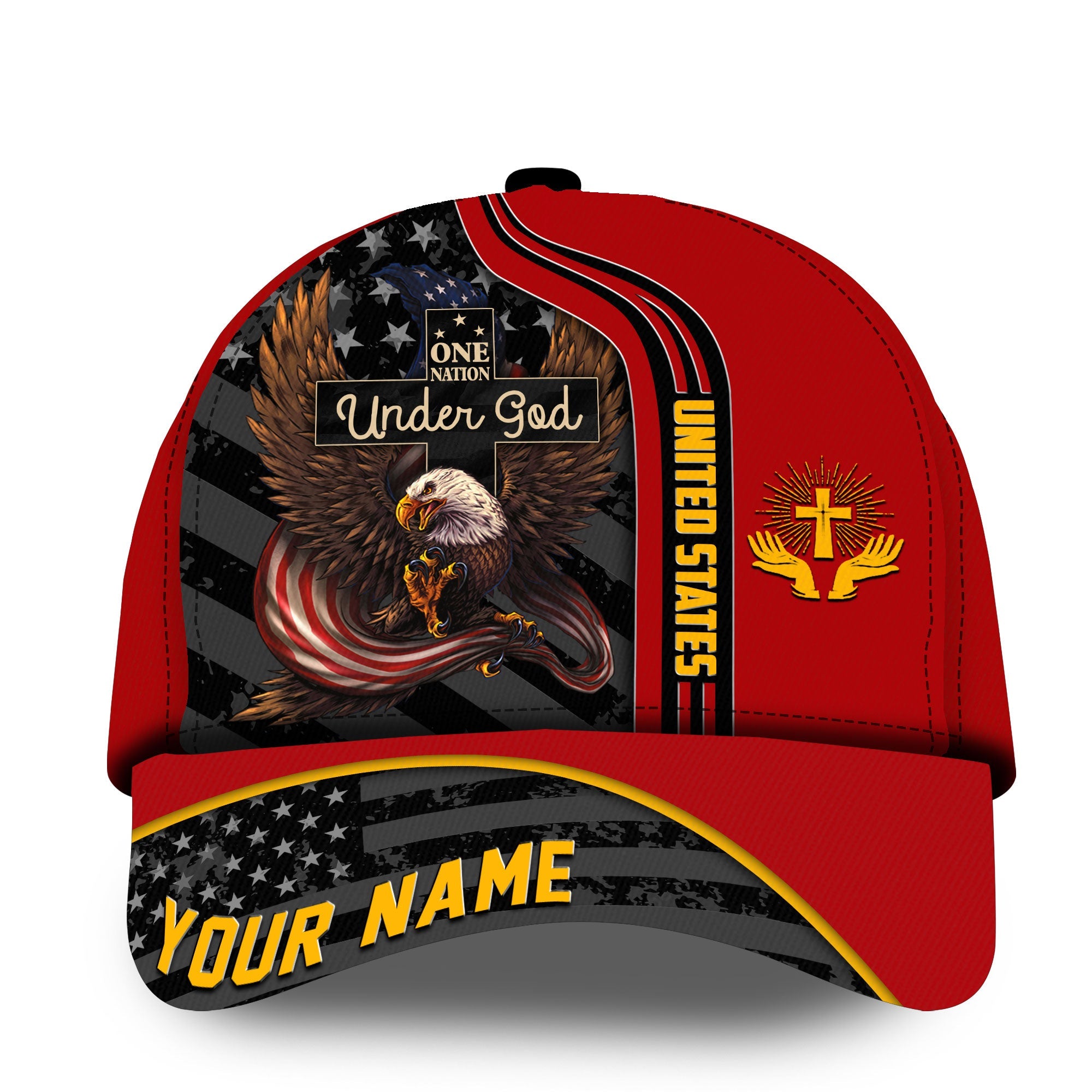 Personalized Multicolored One Nation Under God Eagle Patriot Cap Trucker Hats Custom Hats Gifts For Men & Women