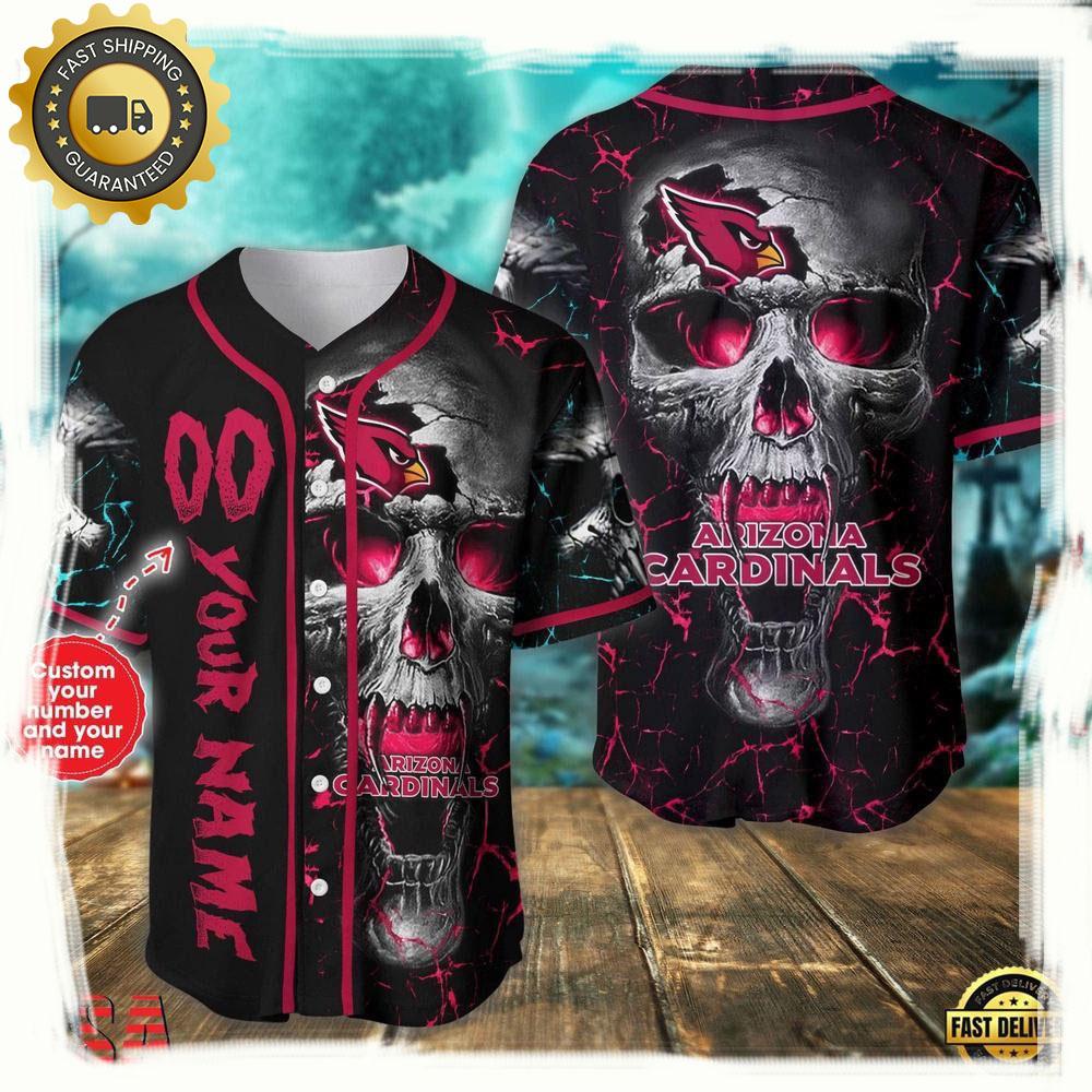 Personalized Name & Number Arizona Cardinals NLF Team Skull Baseball Jersey Shirt