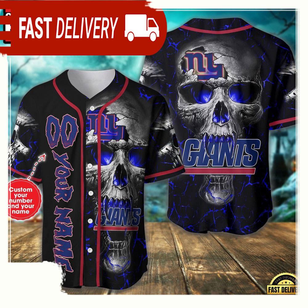 Personalized Name & Number New York Giants NLF Team Skull Baseball Jersey Shirt
