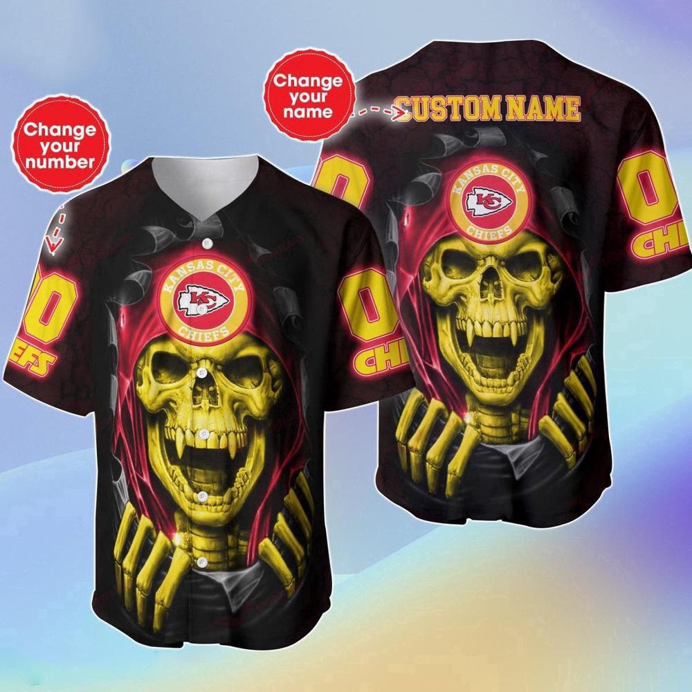 Personalized Name & Number NLF Kansas City Chiefs Halloween Baseball Jersey Shirt Gift For Fans