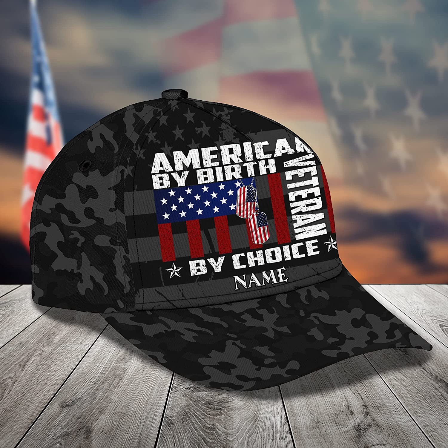 Personalized Name 3D Cap Hat American By Birth Veteran by Choice Cap, Personalized Gift For Veteran Trucker Hats Custom Hats Gifts For Men & Women