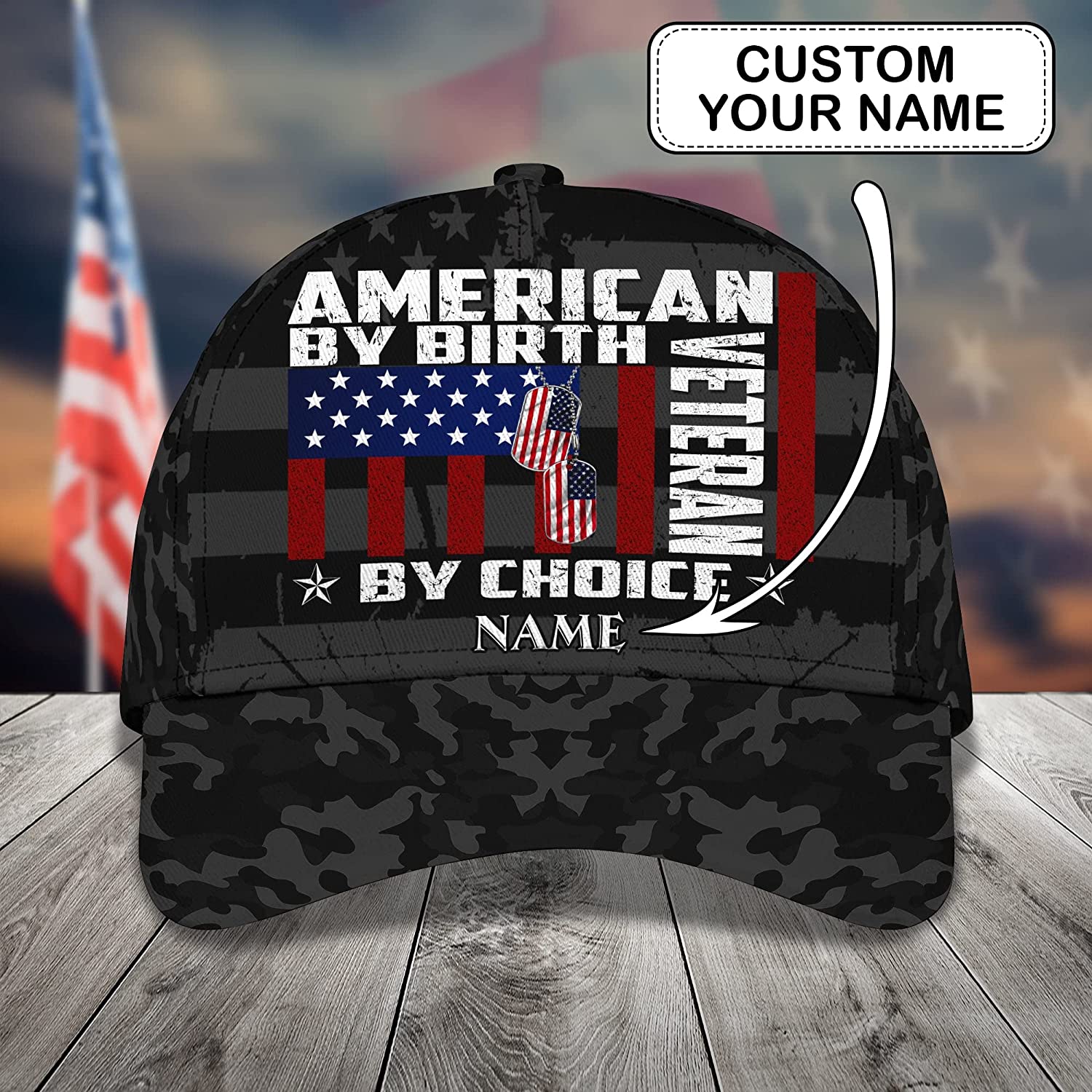 Personalized Name 3D Cap Hat American By Birth Veteran by Choice Cap, Personalized Gift For Veteran Trucker Hats Custom Hats Gifts For Men & Women