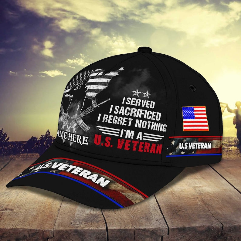 Personalized Name American Veteran 3D Cap, Veteran Hat, Gifts For Veteran, Memorial Day Gifts, I Served I Sacrificed Trucker Hats Custom Hats Gifts For Men & Women