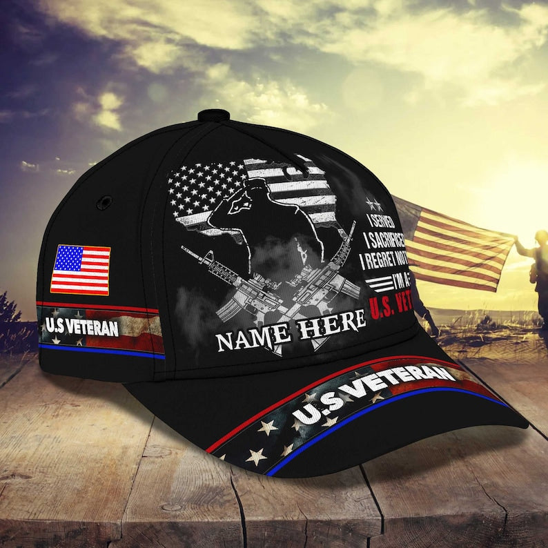 Personalized Name American Veteran 3D Cap, Veteran Hat, Gifts For Veteran, Memorial Day Gifts, I Served I Sacrificed Trucker Hats Custom Hats Gifts For Men & Women
