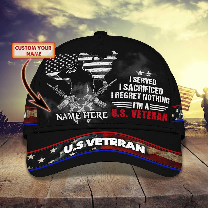 Personalized Name American Veteran 3D Cap, Veteran Hat, Gifts For Veteran, Memorial Day Gifts, I Served I Sacrificed Trucker Hats Custom Hats Gifts For Men & Women