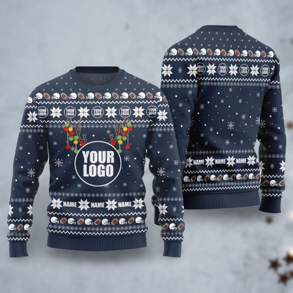 Personalized Name And Logo Brand Football Ugly Sweater