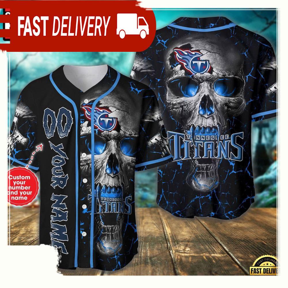Personalized Name And Number Tennessee Titans NLF Team Skull Baseball Jersey Shirt