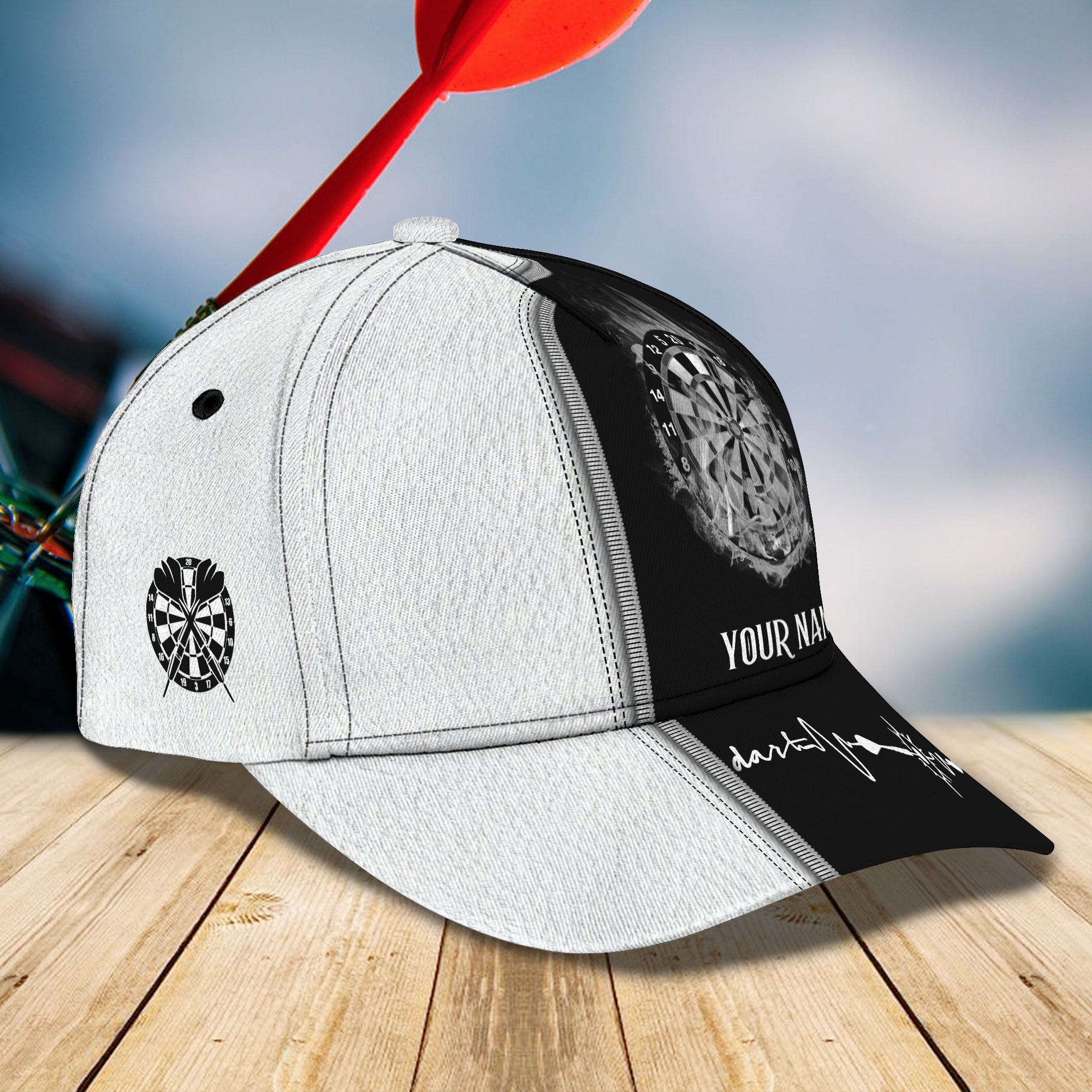 Personalized Name Black and White Heart Beat Dart Classic Cap, Perfect Gift for Men Women, Dart Cap Hat Trucker Hats Custom Hats Gifts For Men & Women