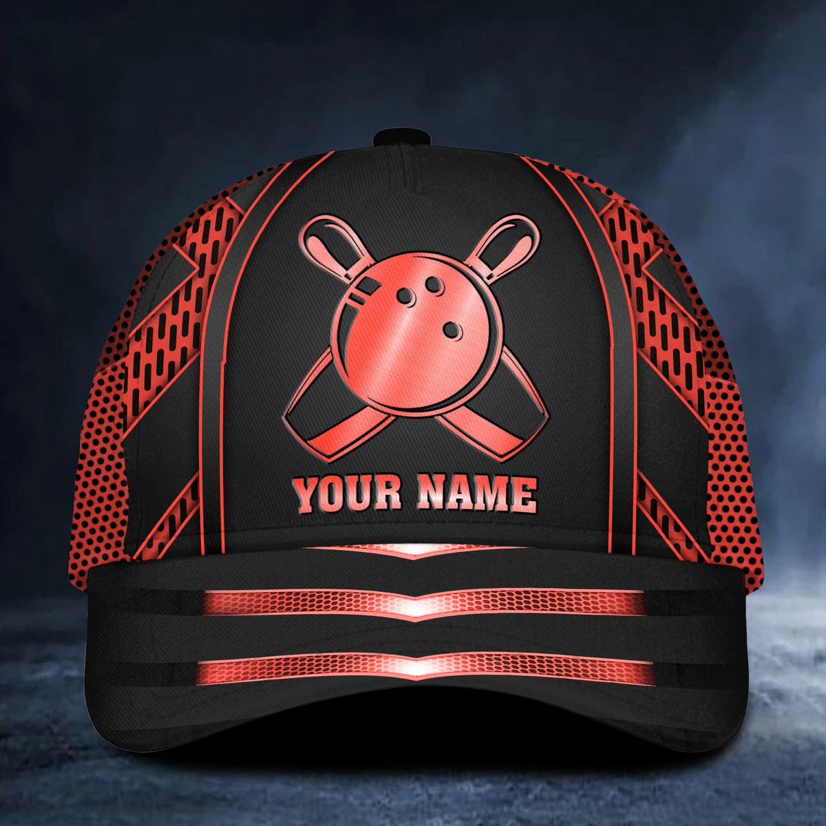 Personalized Name Bowling Red Version Classic Cap Trucker Hats Custom Hats Gifts For Men & Women