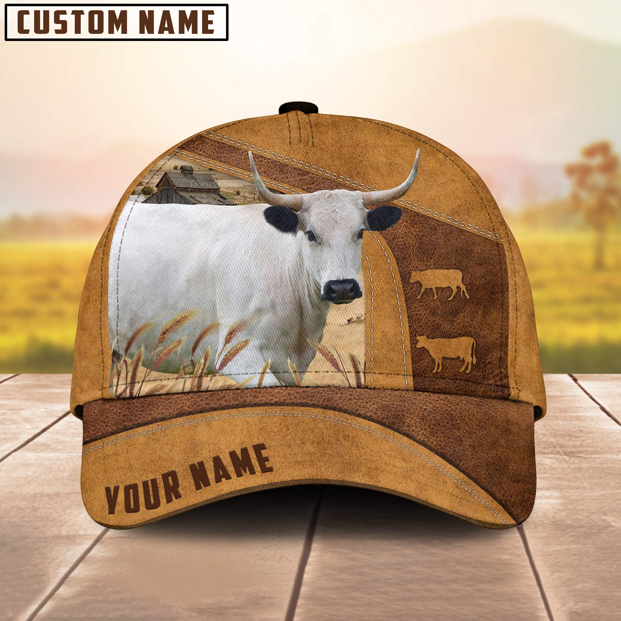 Personalized Name British White Park Cale 3D Cap 3D All Over Print Baseball Cap, Cap For Farm Lovers, Animal Cap, Leather Pattern Cap Trucker Hats Custom Hats Gifts For Men & Women