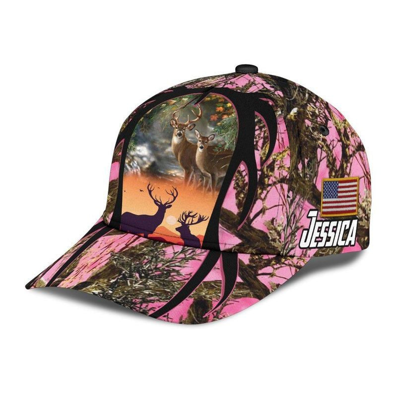 Personalized Name Country Girl Deer Hunting Camo Hat Classic Cap 3D, Deer Hunter Cap Trucker Hats Custom Hats Gifts For Men & Women