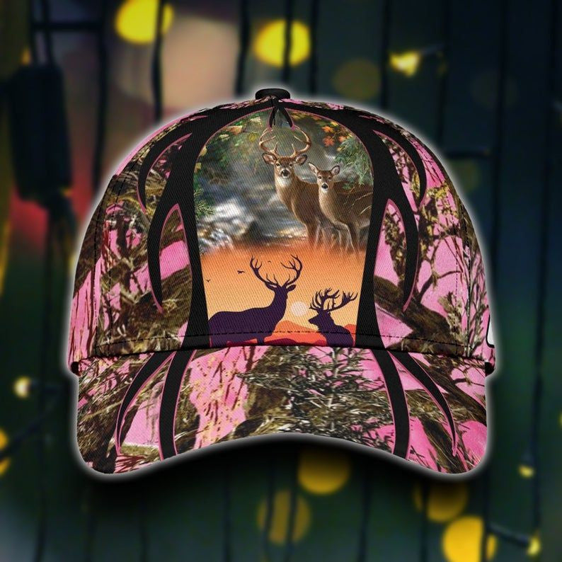 Personalized Name Country Girl Deer Hunting Camo Hat Classic Cap 3D, Deer Hunter Cap Trucker Hats Custom Hats Gifts For Men & Women