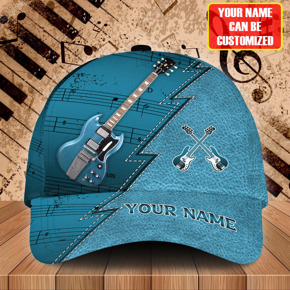 Personalized Name Guitar Classic Cap Trucker Hats Custom Hats Gifts For Men & Women