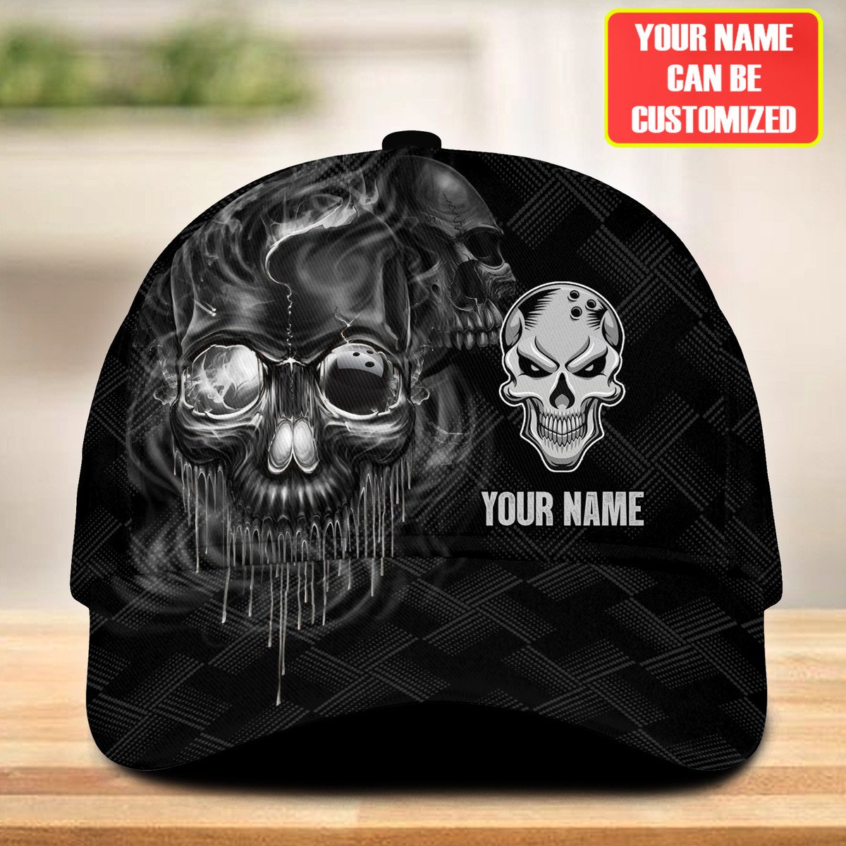 Personalized Name Multi Color Skull Bowling Classic Cap, Skull Smoke Bowling Cap for Bowler, Gift for Bowling Lover Trucker Hats Custom Hats Gifts For Men & Women