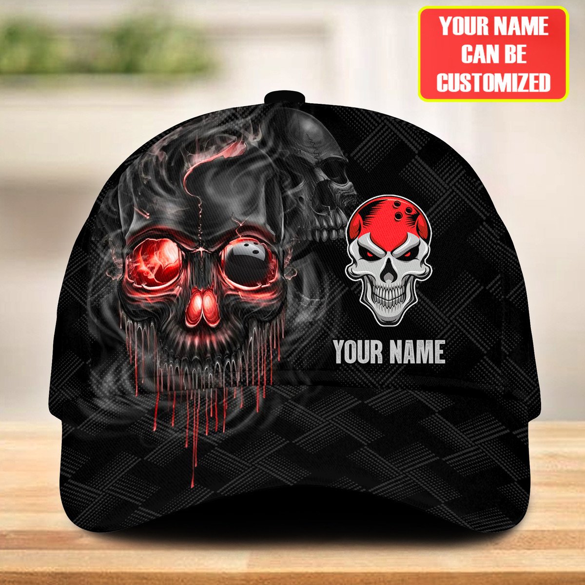 Personalized Name Multi Color Skull Bowling Classic Cap, Skull Smoke Bowling Cap for Bowler, Gift for Bowling Lover Trucker Hats Custom Hats Gifts For Men & Women