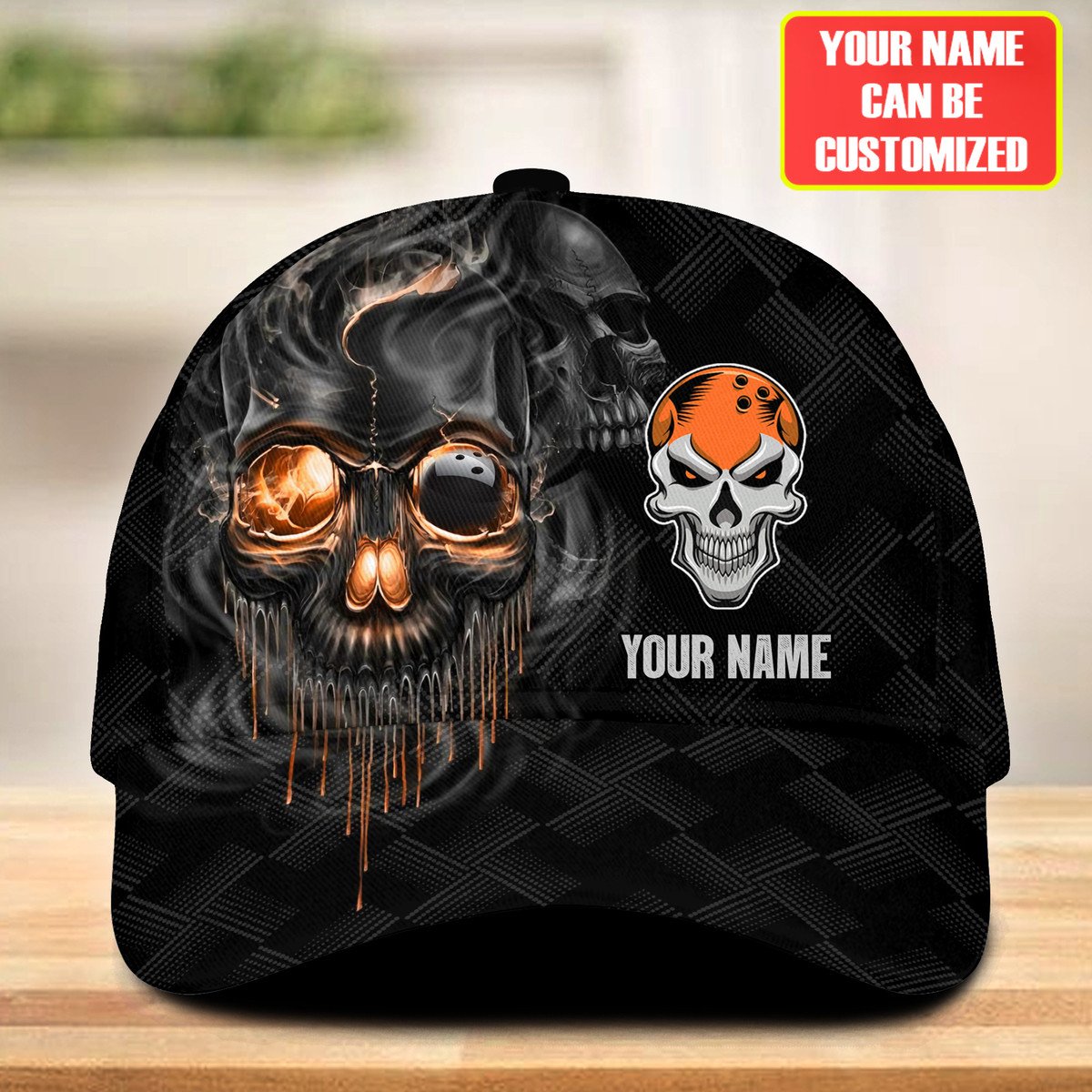 Personalized Name Multi Color Skull Bowling Classic Cap, Skull Smoke Bowling Cap for Bowler, Gift for Bowling Lover Trucker Hats Custom Hats Gifts For Men & Women