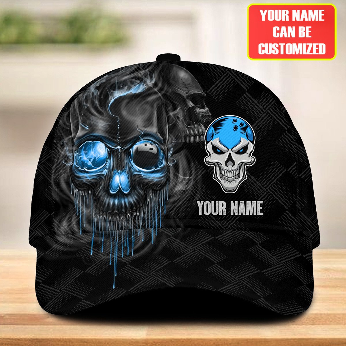 Personalized Name Multi Color Skull Bowling Classic Cap, Skull Smoke Bowling Cap for Bowler, Gift for Bowling Lover Trucker Hats Custom Hats Gifts For Men & Women