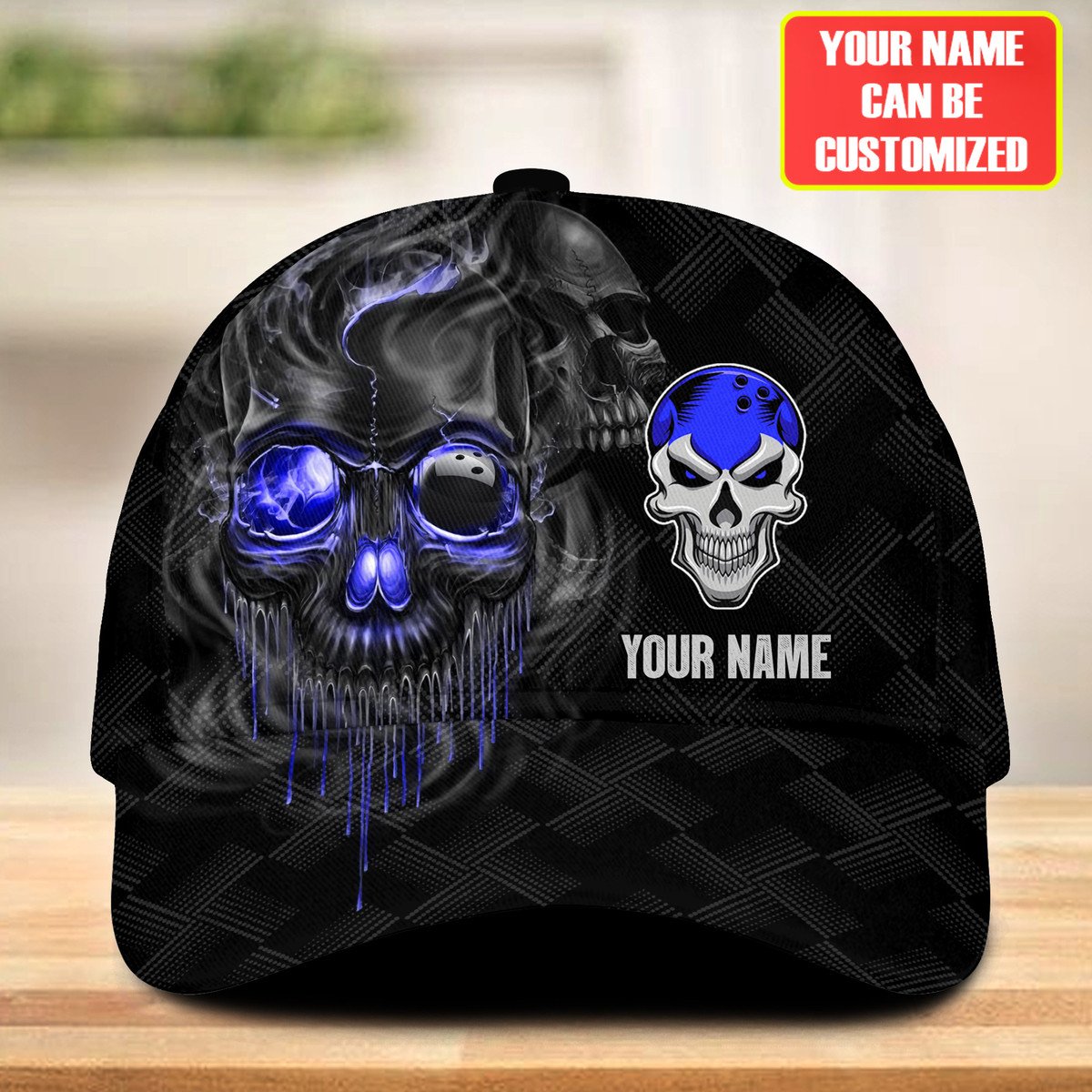 Personalized Name Multi Color Skull Bowling Classic Cap, Skull Smoke Bowling Cap for Bowler, Gift for Bowling Lover Trucker Hats Custom Hats Gifts For Men & Women