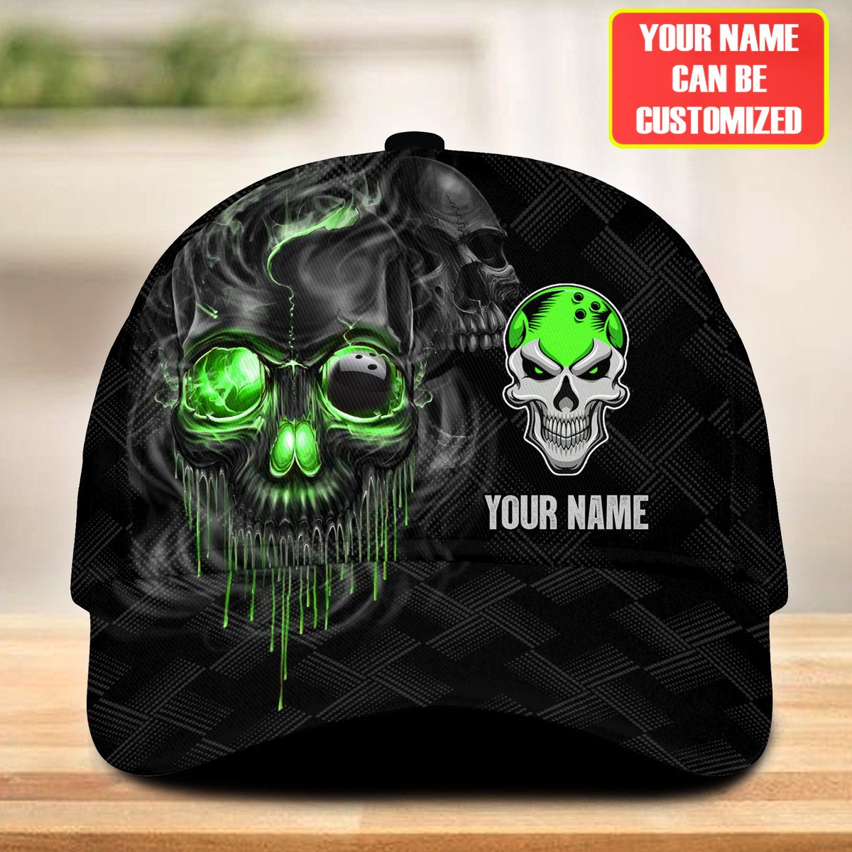 Personalized Name Multi Color Skull Bowling Classic Cap, Skull Smoke Bowling Cap for Bowler, Gift for Bowling Lover Trucker Hats Custom Hats Gifts For Men & Women