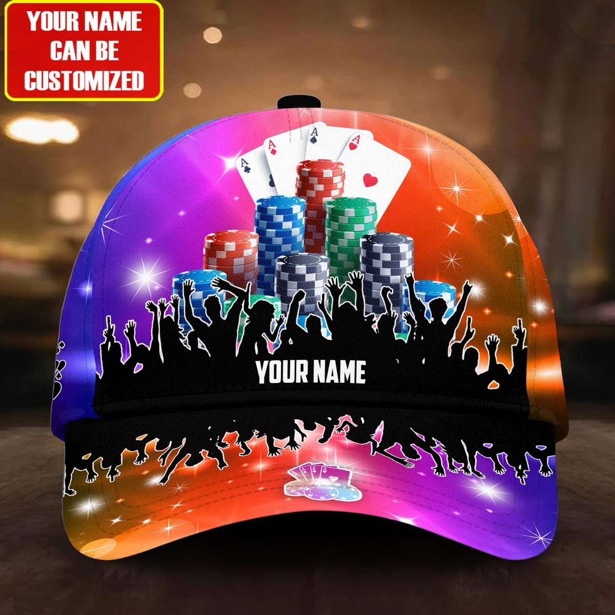 Personalized Name Poker Color Classic Cap, Casino Poker Hat, Idea Gift for Poker Player Trucker Hats Custom Hats Gifts For Men & Women