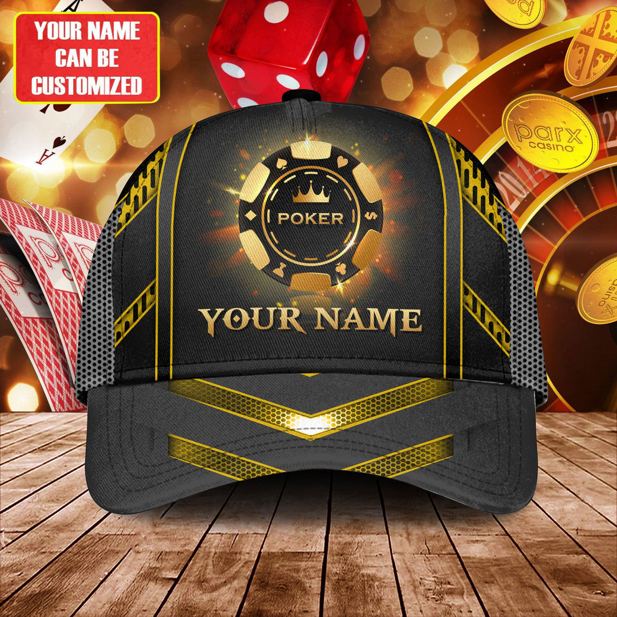 Personalized Name Poker Gold Classic Cap Trucker Hats Custom Hats Gifts For Men & Women