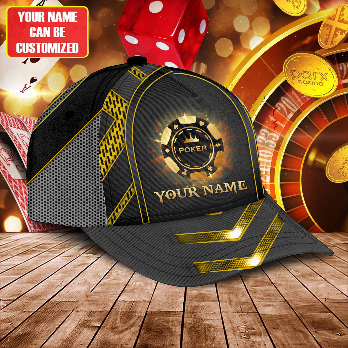 Personalized Name Poker Gold Classic Cap Trucker Hats Custom Hats Gifts For Men & Women