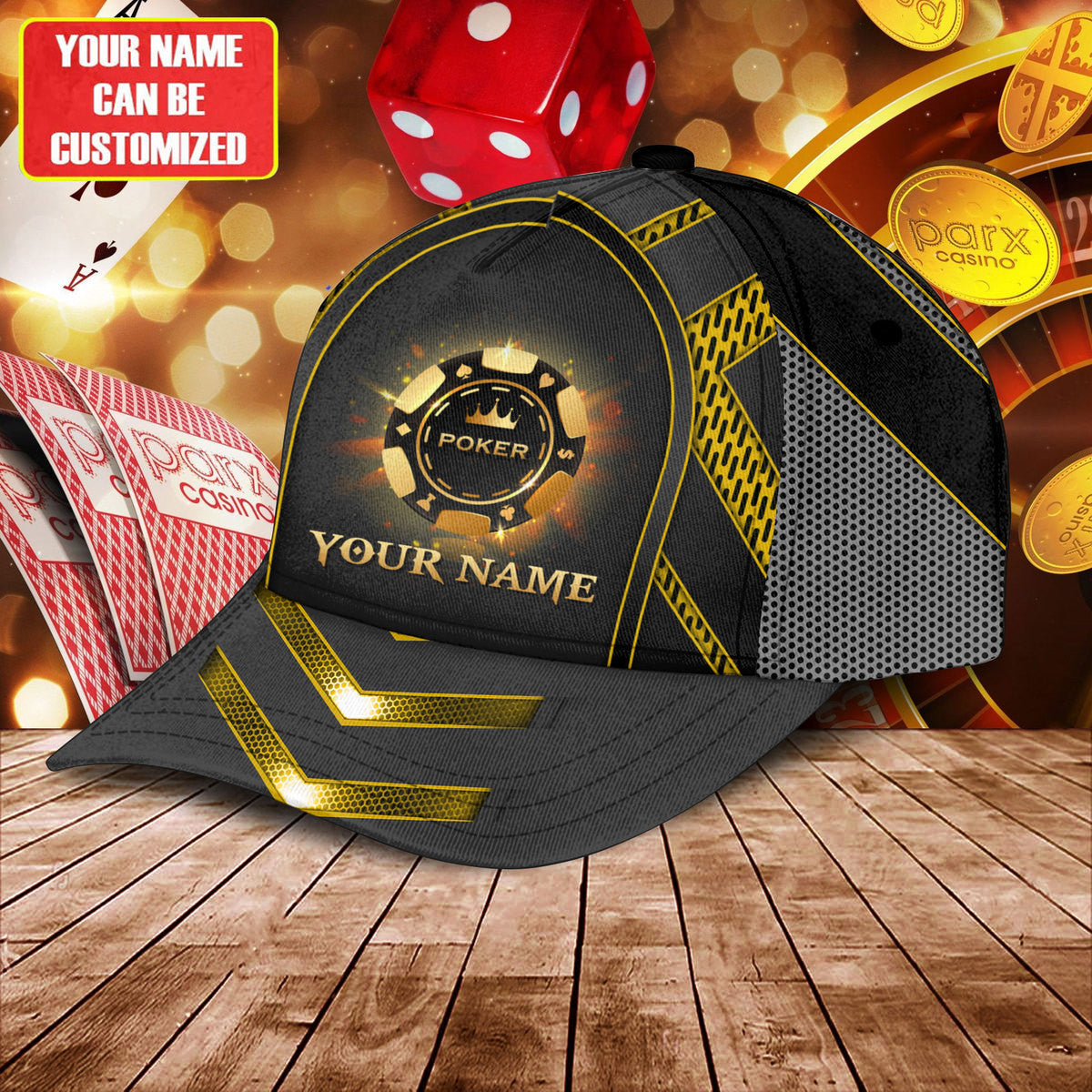 Personalized Name Poker Gold Classic Cap Trucker Hats Custom Hats Gifts For Men & Women