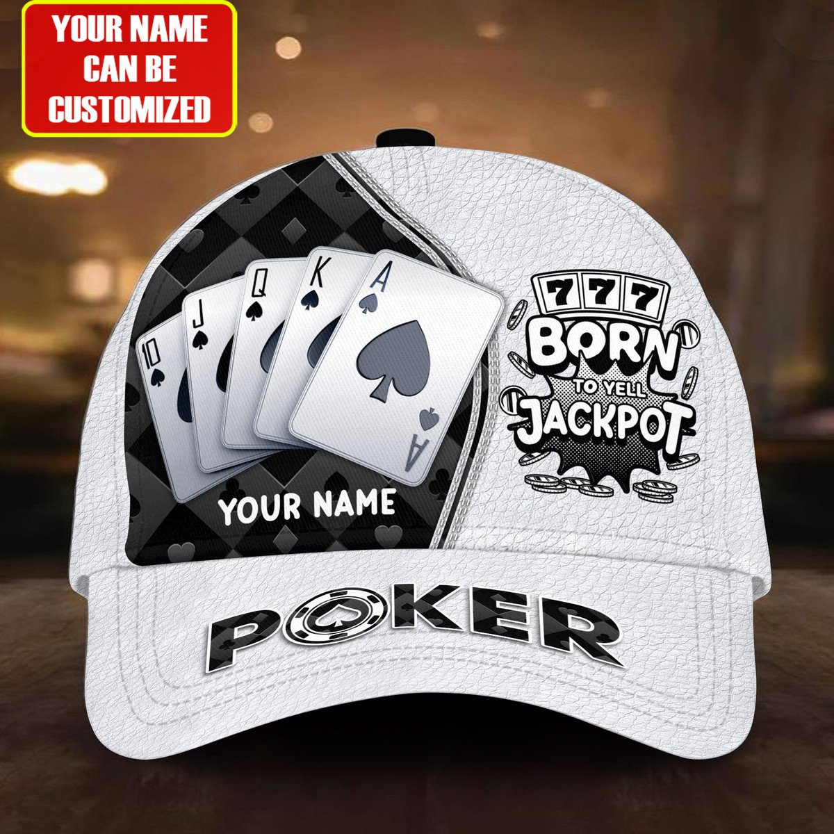 Personalized Name Poker Jackpot Classic Cap, Born To Yell Jackpot Funny Cap, Poker Hat Trucker Hats Custom Hats Gifts For Men & Women
