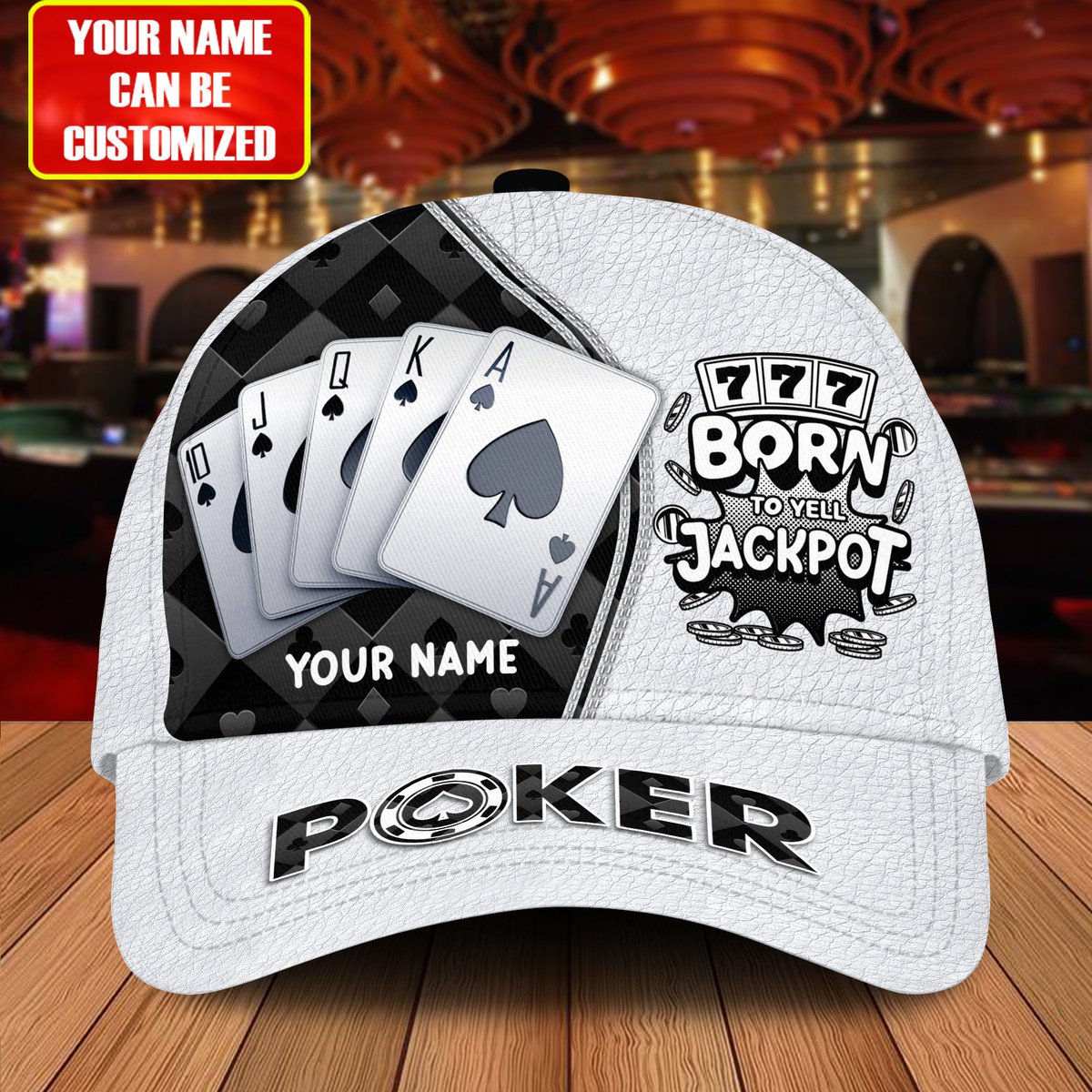 Personalized Name Poker Jackpot Classic Cap, Born To Yell Jackpot Funny Cap, Poker Hat Trucker Hats Custom Hats Gifts For Men & Women