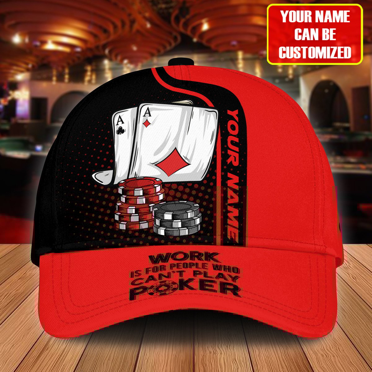 Personalized Name Poker Work and Folded Classic Cap, Red Poker Cap for Men Women Trucker Hats Custom Hats Gifts For Men & Women