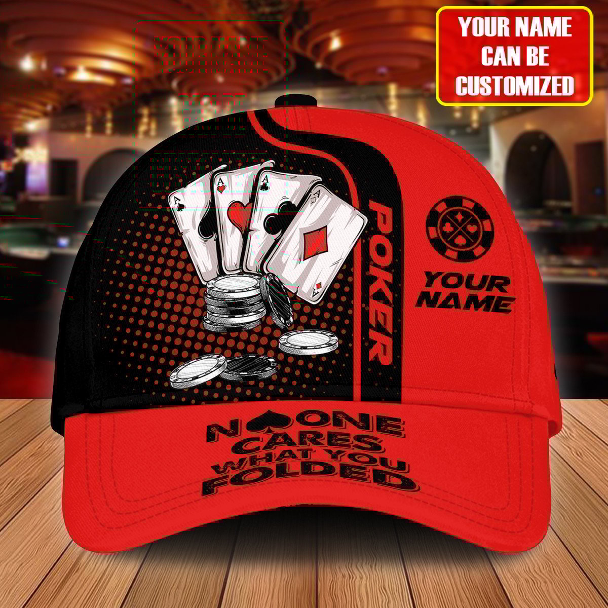 Personalized Name Poker Work and Folded Classic Cap, Red Poker Cap for Men Women Trucker Hats Custom Hats Gifts For Men & Women