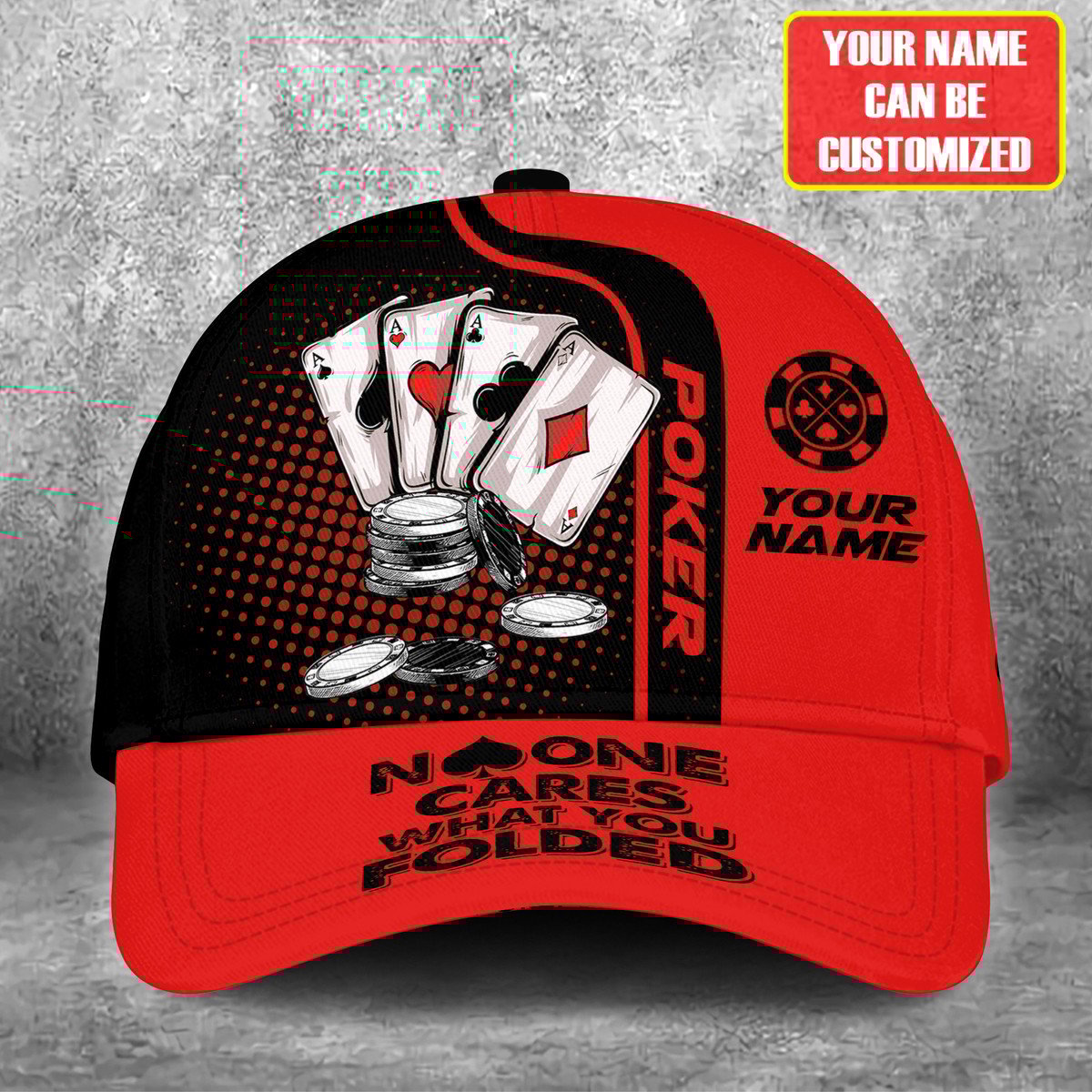Personalized Name Poker Work and Folded Classic Cap, Red Poker Cap for Men Women Trucker Hats Custom Hats Gifts For Men & Women