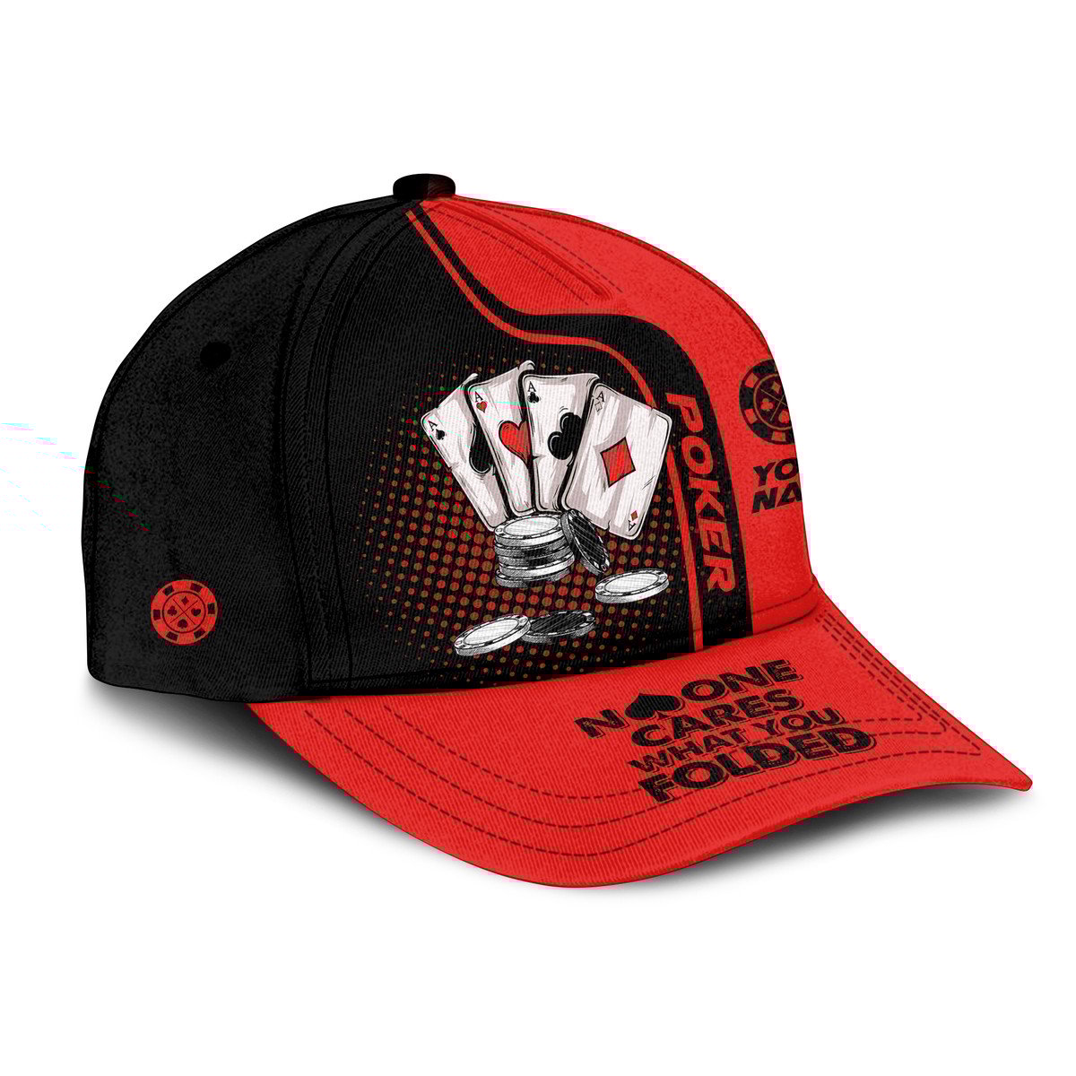 Personalized Name Poker Work and Folded Classic Cap, Red Poker Cap for Men Women Trucker Hats Custom Hats Gifts For Men & Women