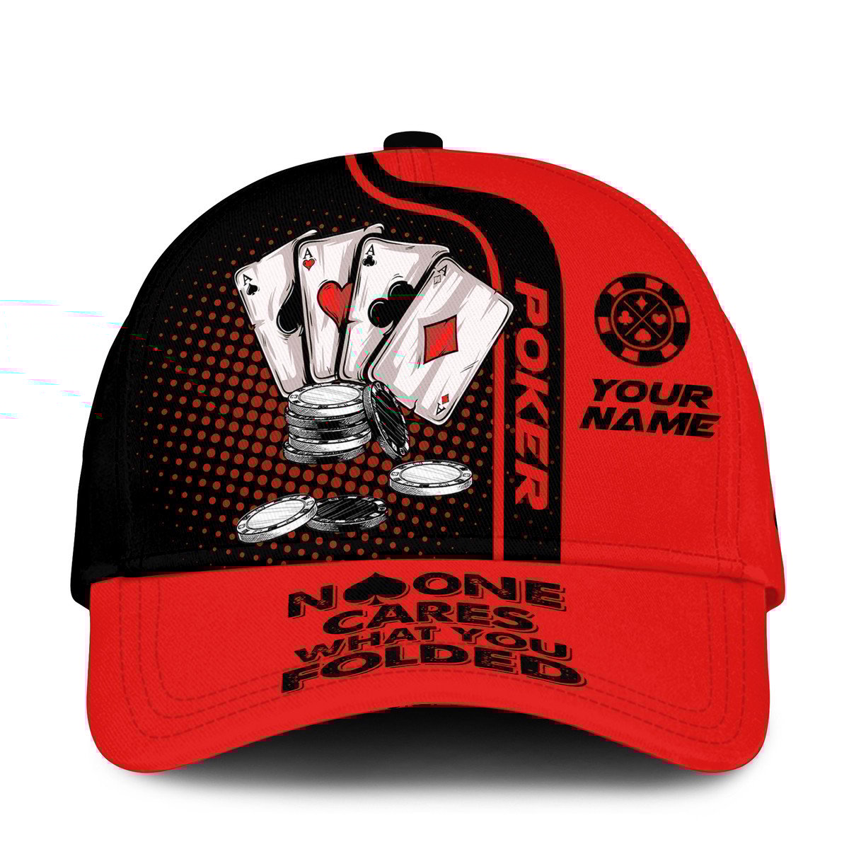 Personalized Name Poker Work and Folded Classic Cap, Red Poker Cap for Men Women Trucker Hats Custom Hats Gifts For Men & Women