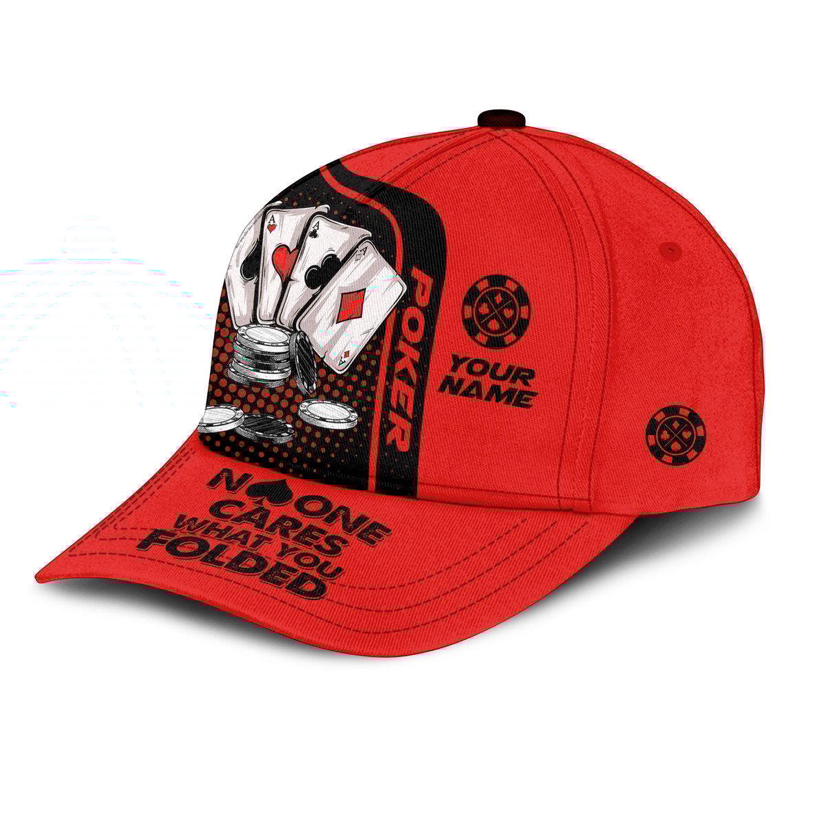 Personalized Name Poker Work and Folded Classic Cap, Red Poker Cap for Men Women Trucker Hats Custom Hats Gifts For Men & Women