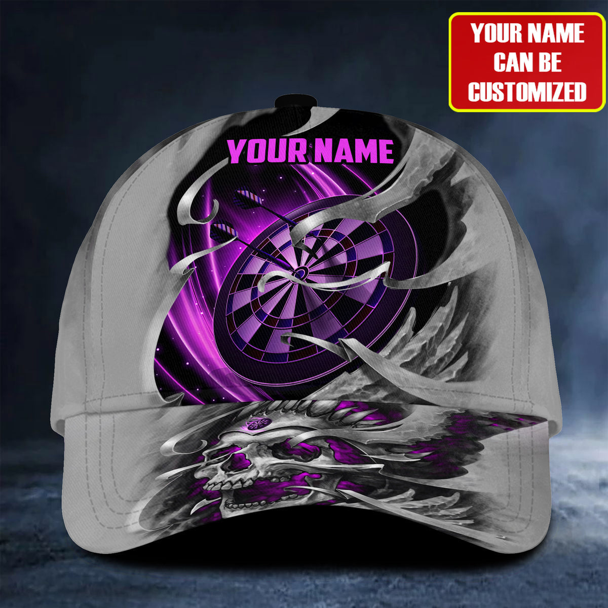 Personalized Name Purple Skull Darts Classic Cap Trucker Hats Custom Hats Gifts For Men & Women