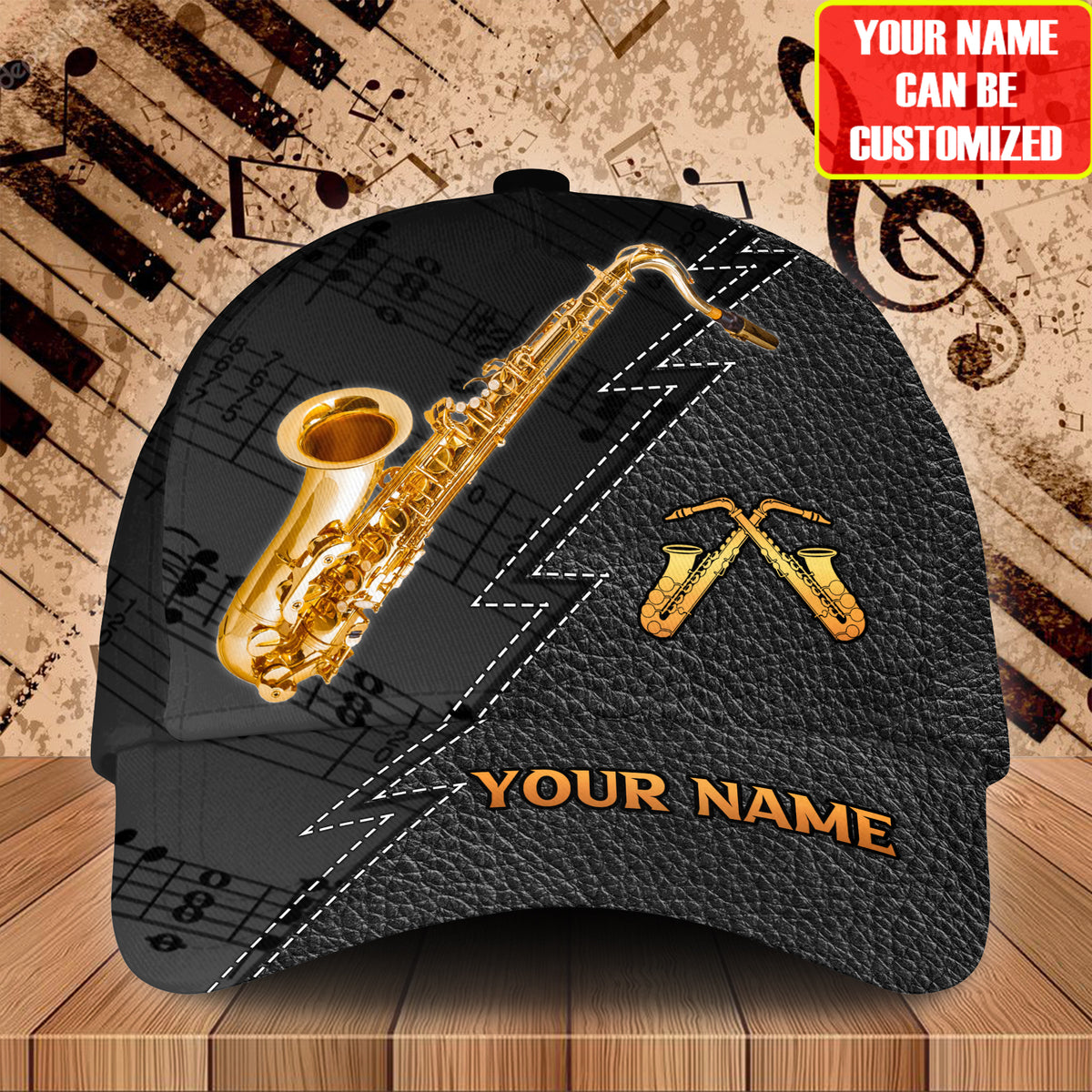 Personalized Name Saxophone Classic Cap Trucker Hats Custom Hats Gifts For Men & Women