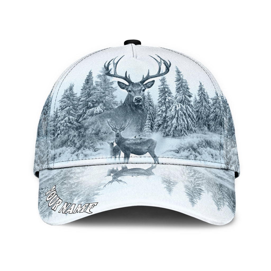 Personalized Name White Deer Hunting Classic Cap Hat - Hunting Cap Hat 3D Full Print Trucker Hats Custom Hats Gifts For Men & Women